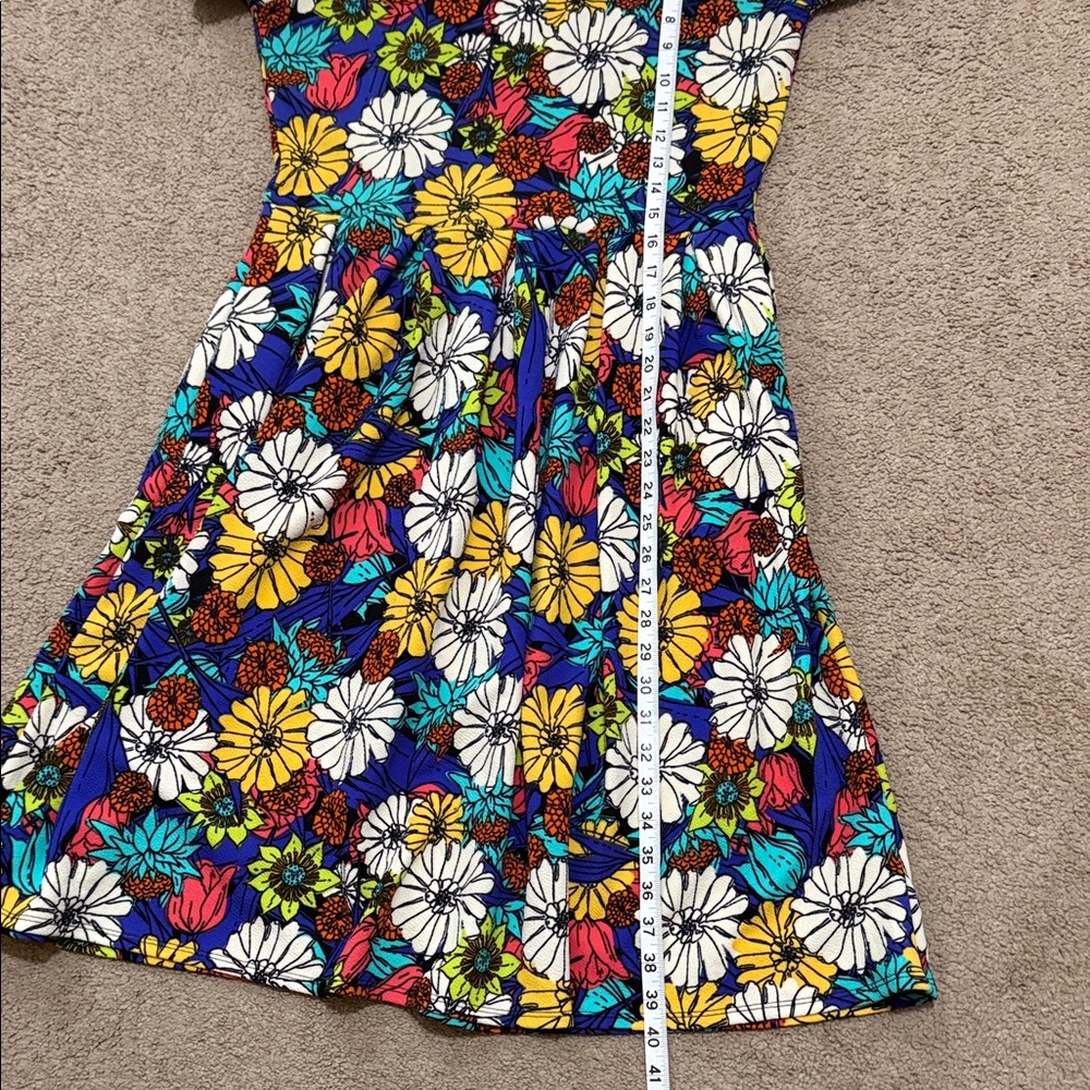 LuLaRoe Vibrant Floral Fit & Flare Dress - Blue, White, Yellow, Pink, Green - Picture 5 of 10